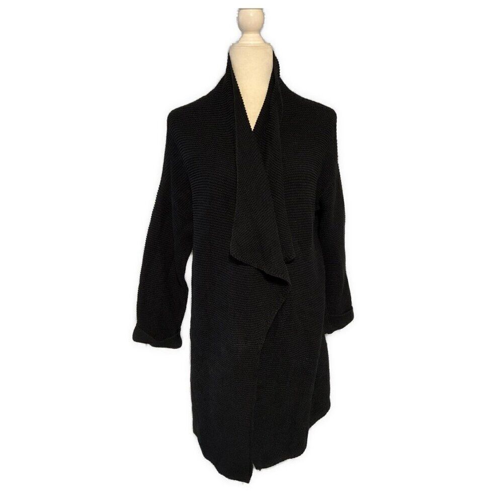 H&m Women’s Solid Black Cable Knit Long Sleeve Cardigan Sweater Xs Small